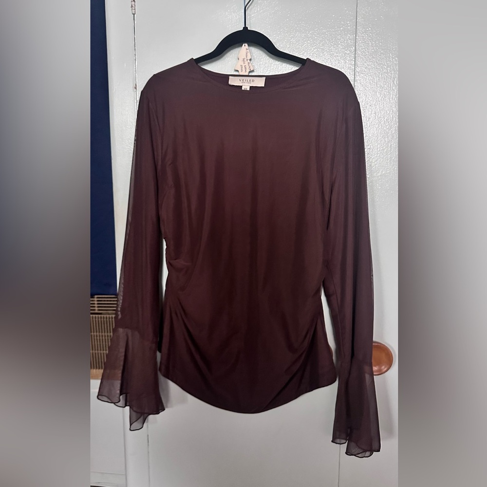 Elegant Brown Long Sleeve Blouse